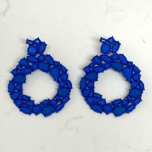 Royal Blue Bold Statement Gemstone Hoop Earrings